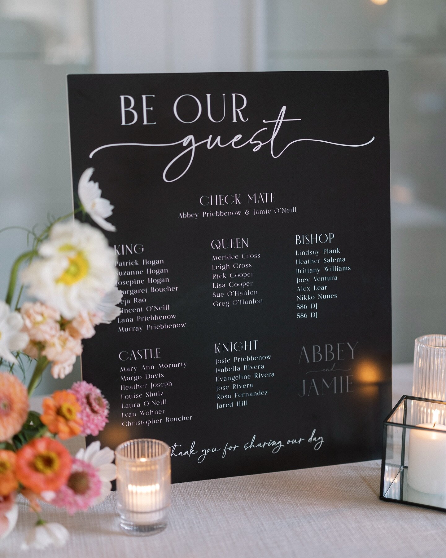 Did your table numbers have unique names? A&amp;J&rsquo;s table numbers were inspired by how they met and their love for chess! ♟️ ❤️

Full Planning + Design : @lindsayplankevents
Photography: @brittanymwilliams  Stationery: @graphically_yours
Floral