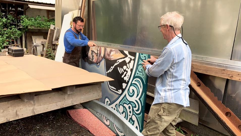 Volunteers preparing the mural 2020