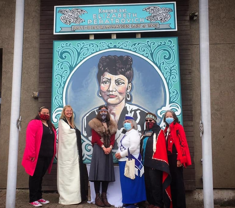 The unveiling of the Elizabeth Peratrovitch Mural with artist Janine Gibbons. 2020