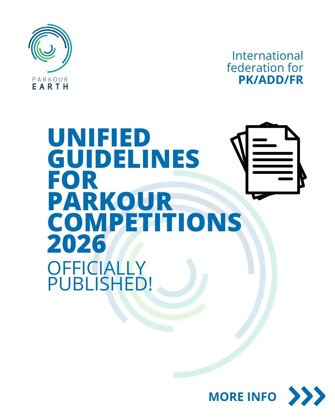 The Unified Guidelines for Parkour Competitions 2026 are now available.
A 32-page document providing a shared international framework for:
⚡ Speed 🧩 Skill 🎨 Style
Including a unified judging system, landing standards, course design principles, safe