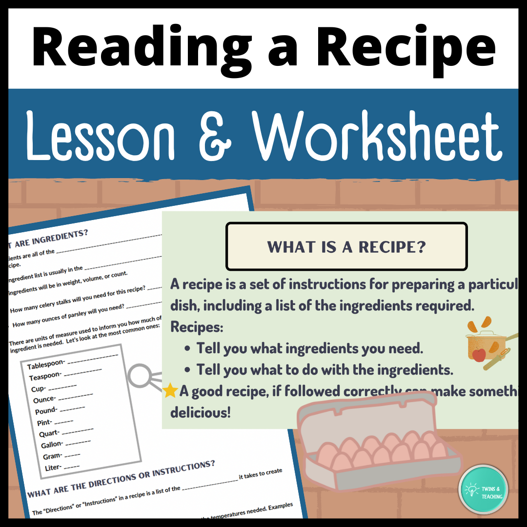 Recipe Reading Activities — Twins and Teaching Culinary Arts Resources