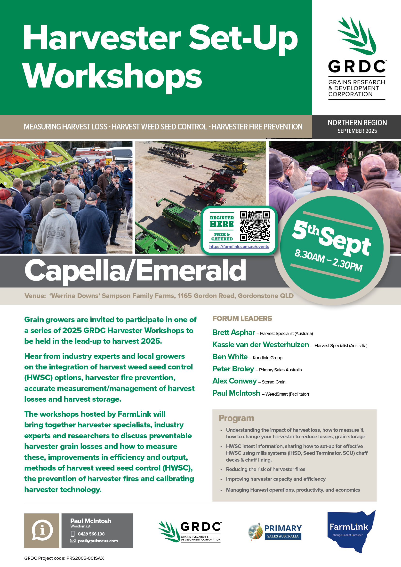 Capella/Emerald – GRDC Harvester Set-Up Workshop