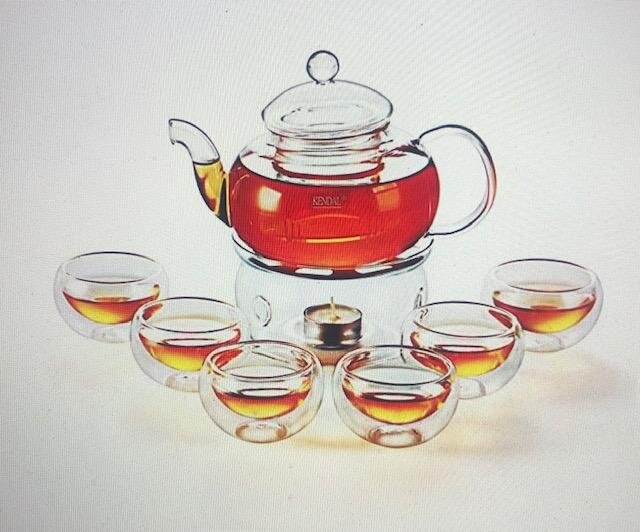 GLASS TEAPOT SET/ INFUSER/ WARMER/ CUPS