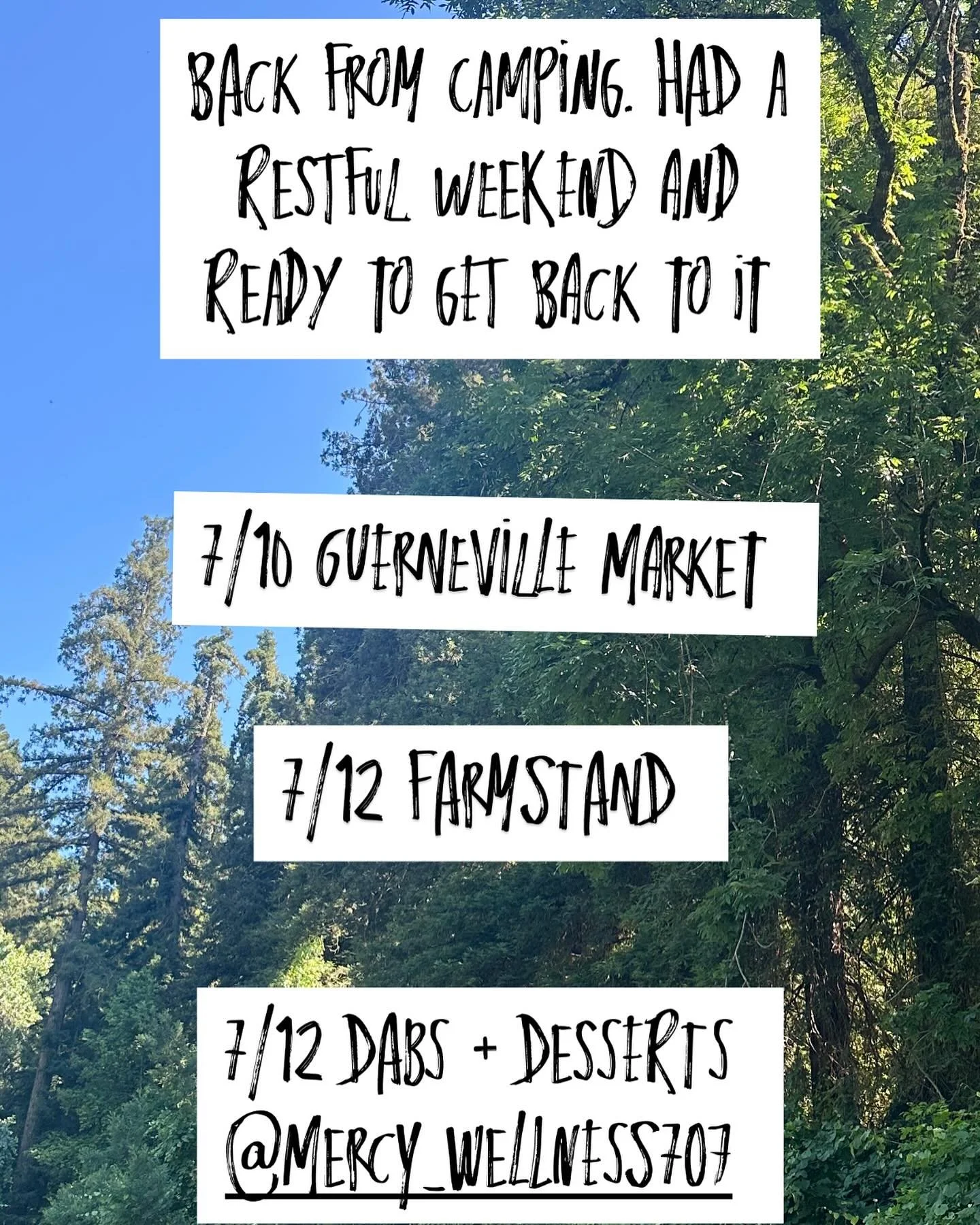 Back from my long weekend. You can find me at the @guernevillefarmersmarket from 3-7 on Thursday, the Farmstand will be open on Saturday from 12-5 and I&rsquo;ll be at @mercy_wellness707 on Saturday with loads of desserts.
