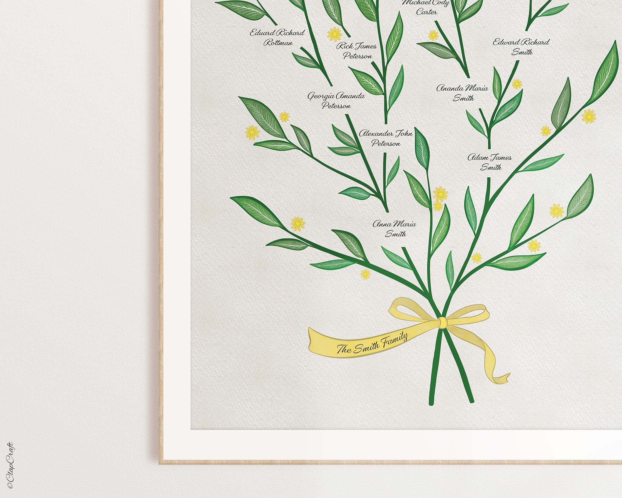 Family Tree template made as botanic illustration showcase 3 generations