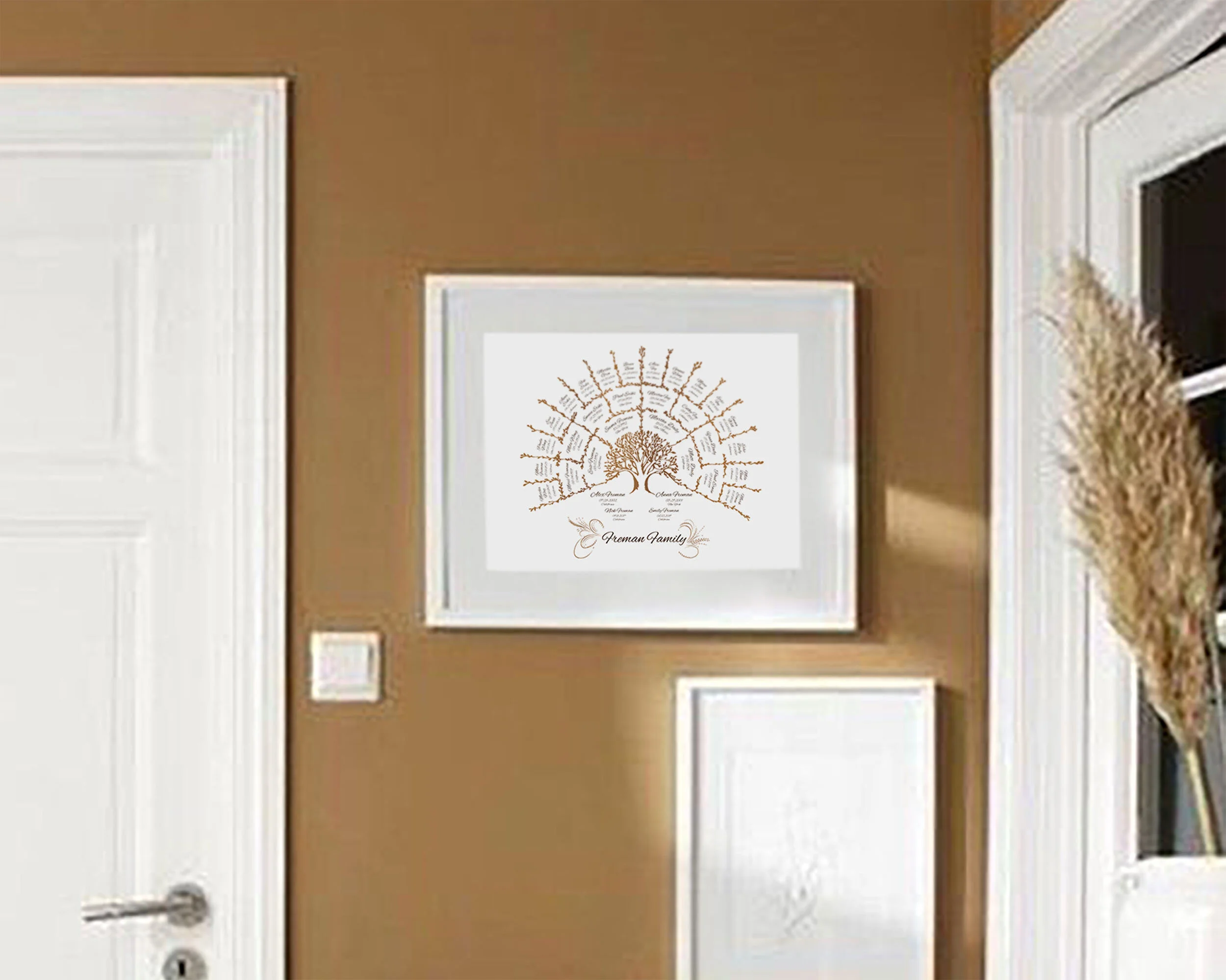 Custom Family tree in brown color is shown decorating a bedroom