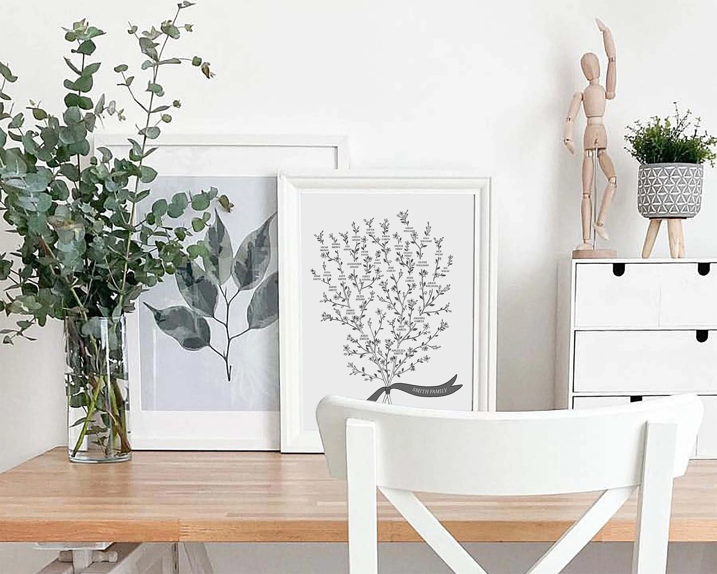 Custom Family tree chart framed on the shelf