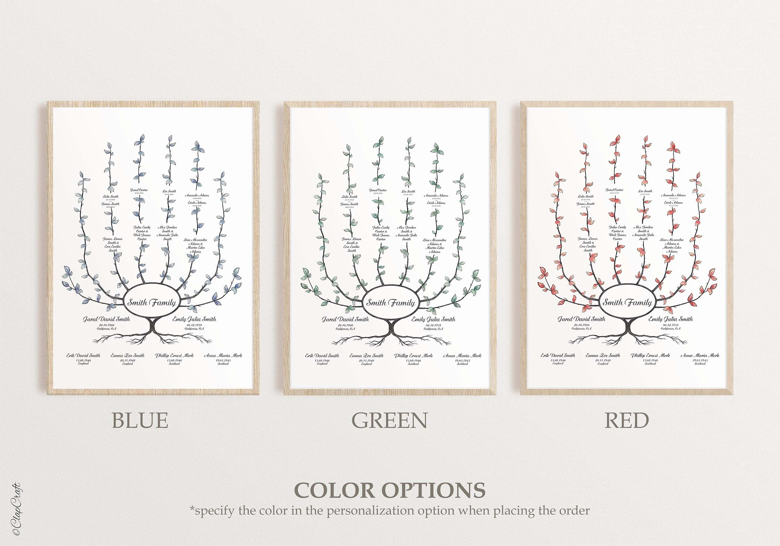 Ivy Family Tree color variations blue green and red