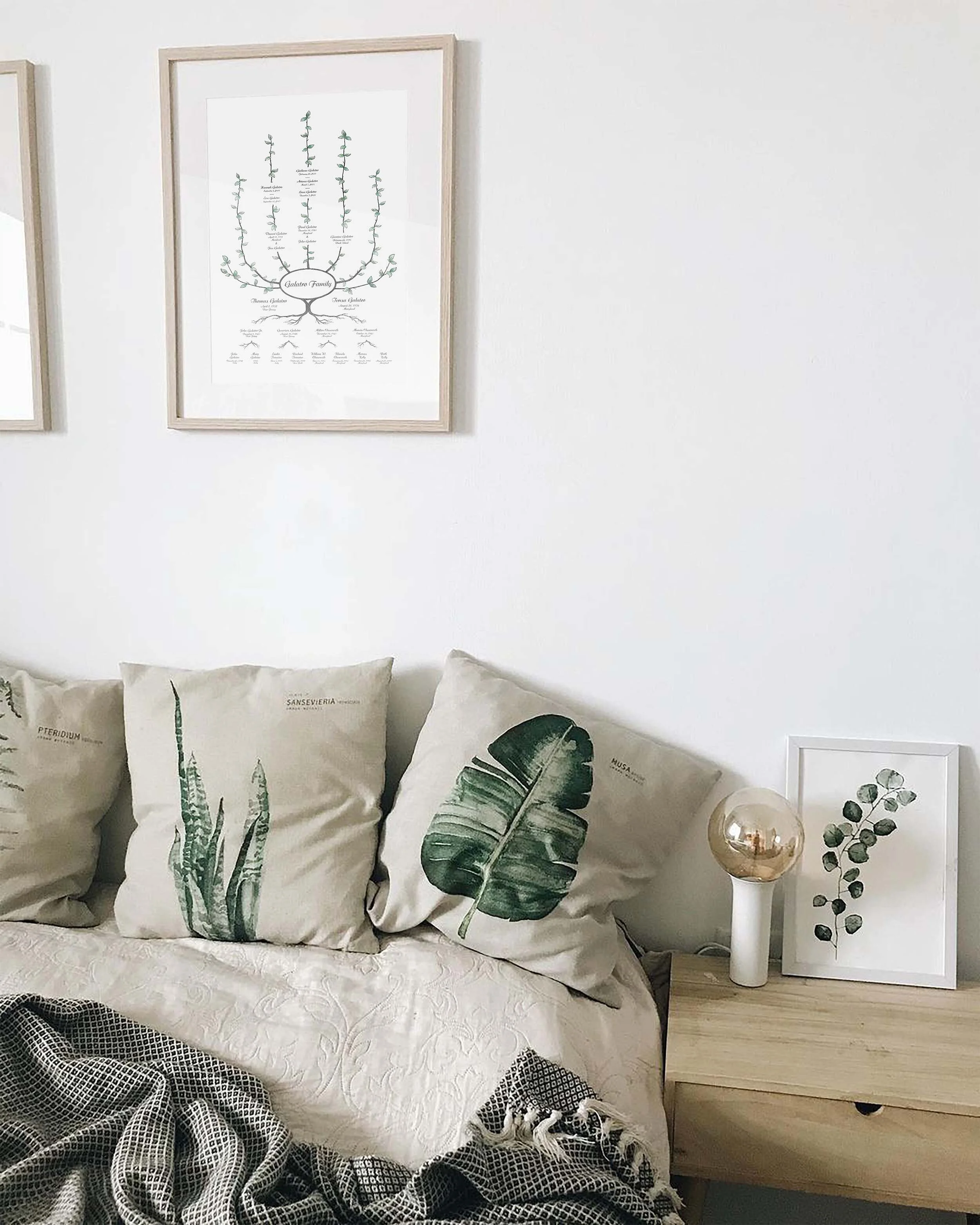 Ivy Family Tree template displayed in a bedroom over the couch