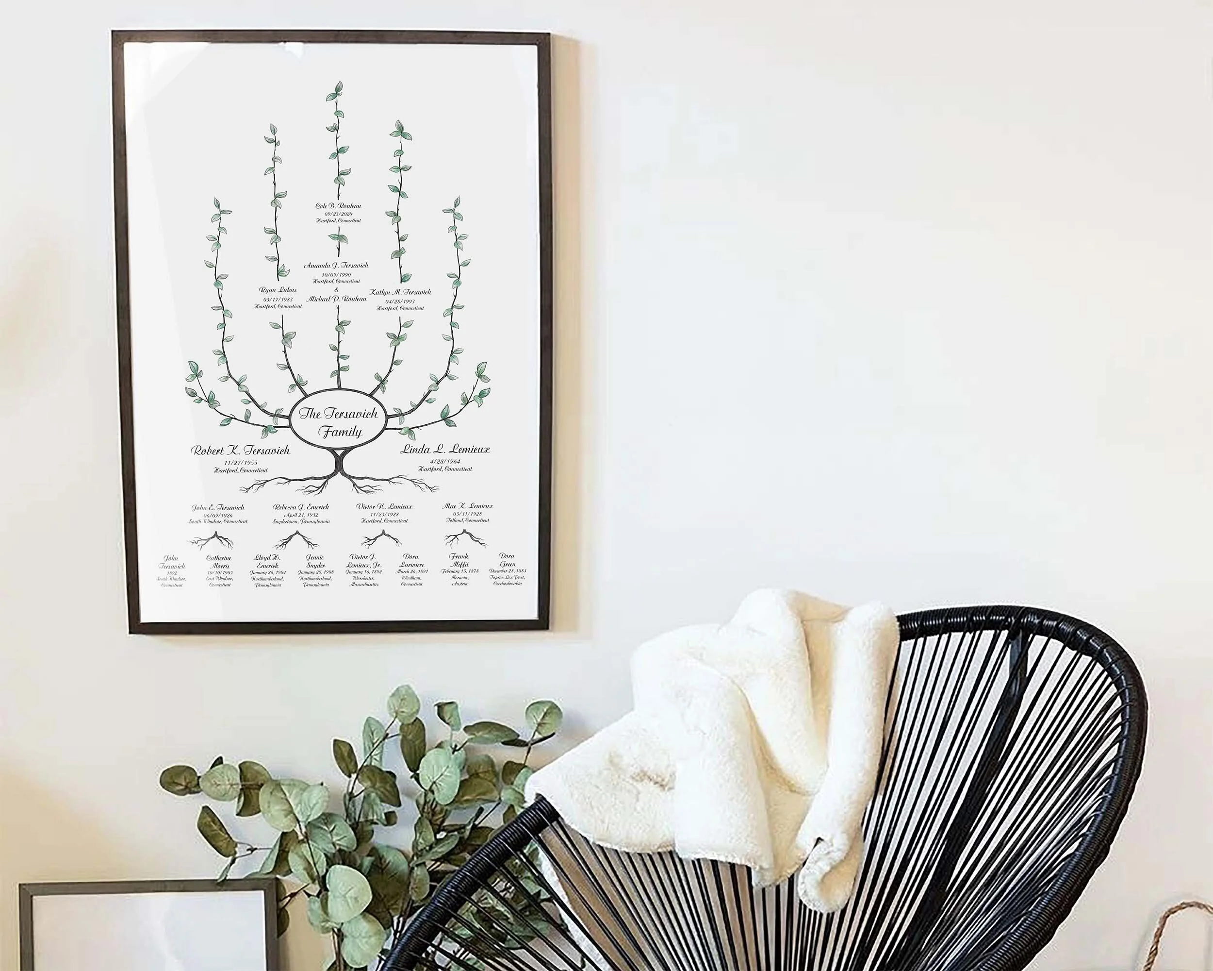 Ivy Family Tree template displayed in a bedroom over the chair