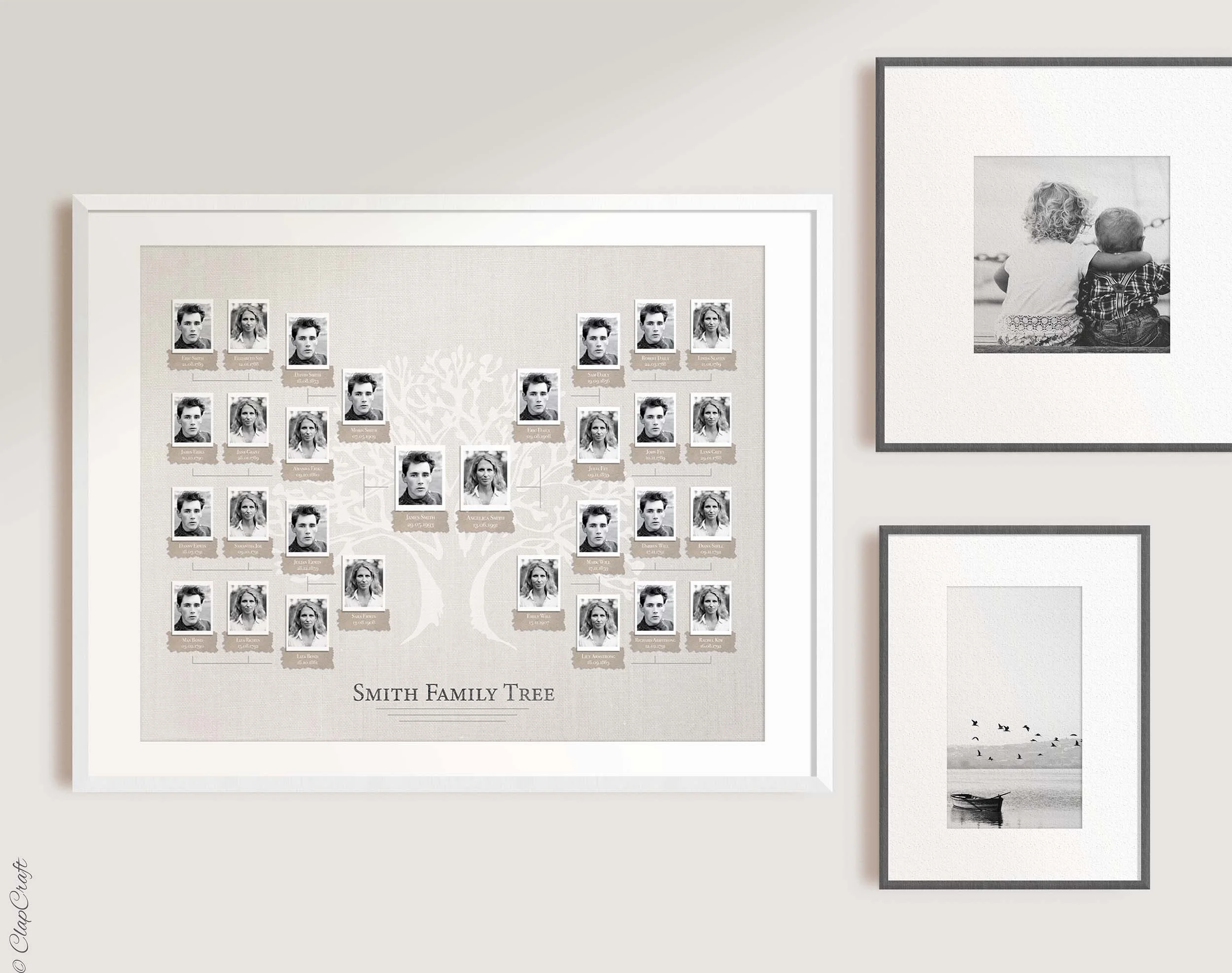 A photo family tree template featuring 4 generation family