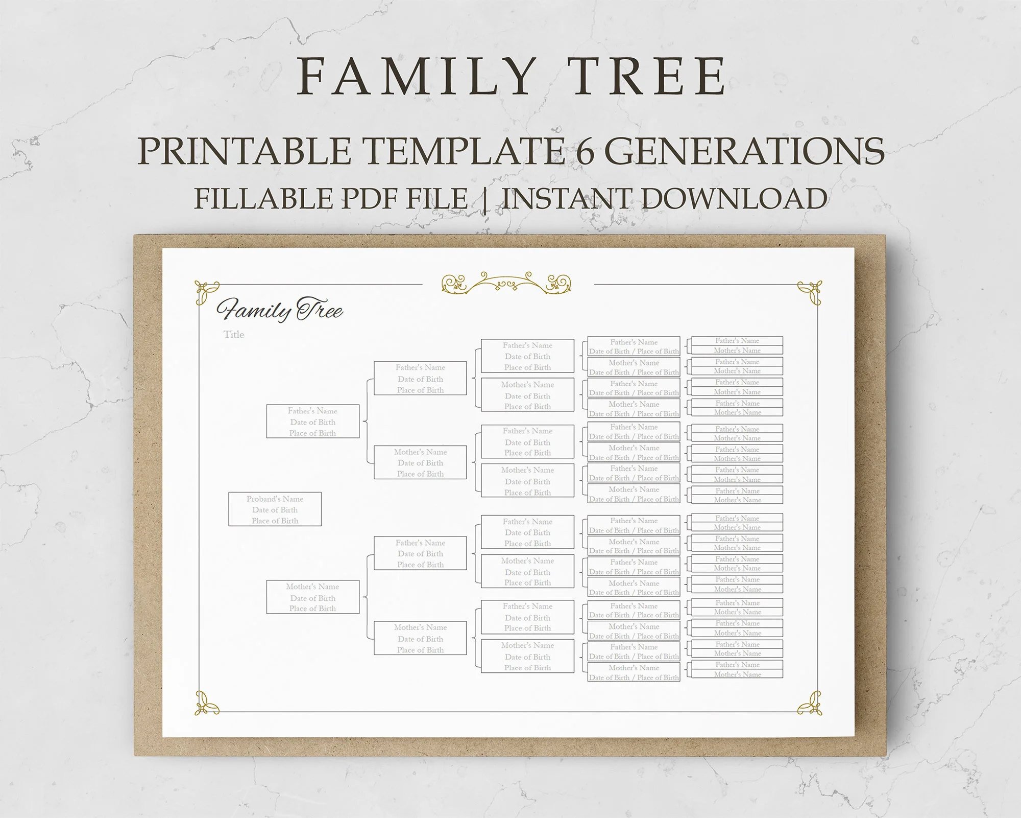 Family Tree Chart | Editable PDF | 6 Generations
