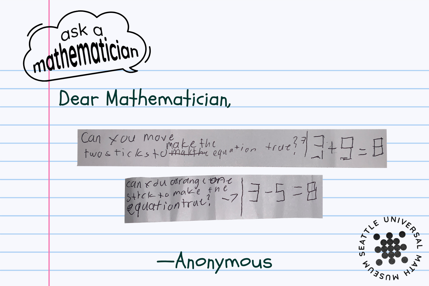 Can you move two sticks to make the equation true?