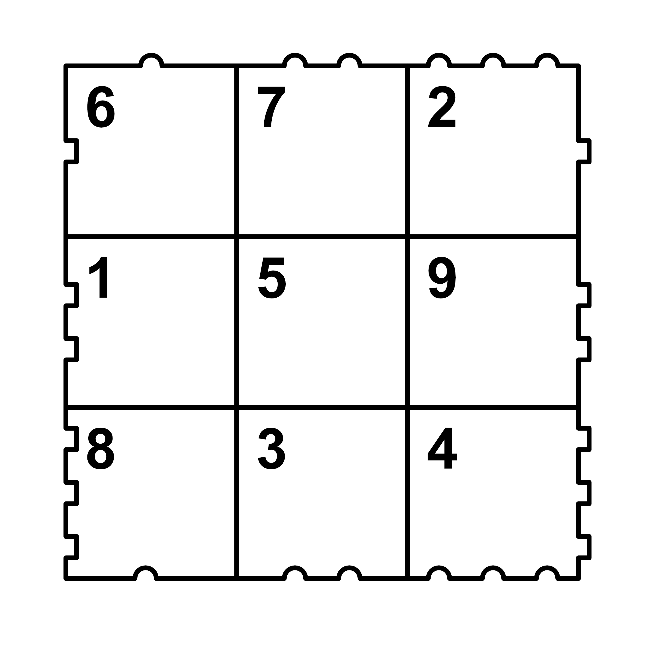 A 3x3 sliding puzzle with numbered tiles 1 through 9, arranged randomly, with an empty space in the bottom right corner, and an empty space slide area at the bottom.