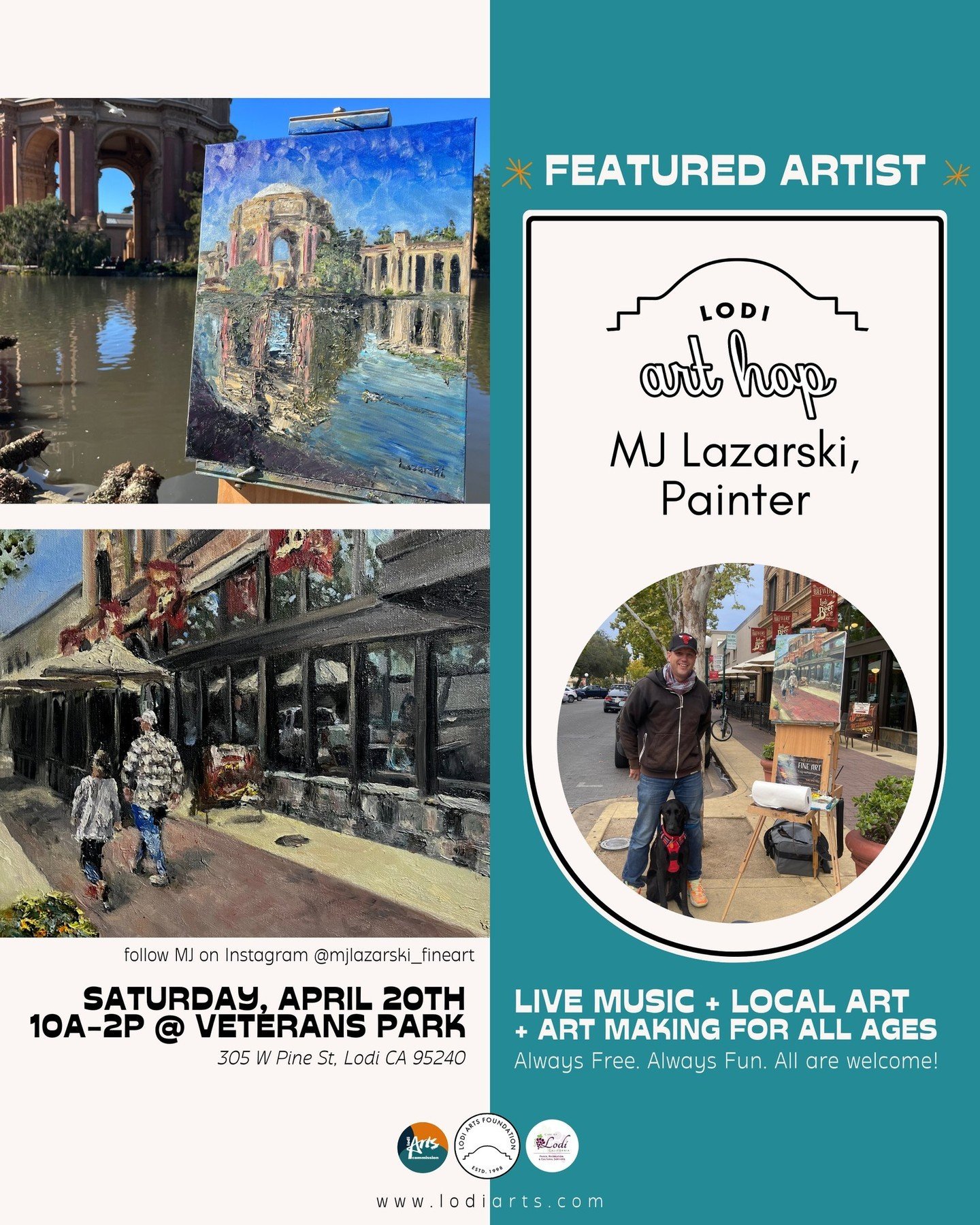 ✨Meet the Artist✨ MJ Lazarski @mjlazarski_fineart⁠
⁠
MJ will be joining us at the Art Hop Night Market on Saturday, April 20th from 10a-2p at Veterans Park in Downtown Lodi. 👏 Come shop local art, enjoy life music, free art-making for all ages, and 