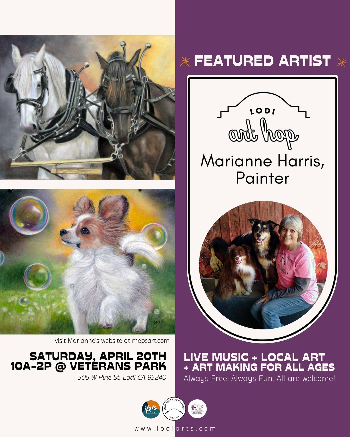 ✨Featured Artist ✨ Marianne Harris! We're so happy to have Marianne and her pastels back at the Lodi Art Hop this Saturday! 🎉 ⁠
⁠
📍Lodi Art Hop⁠
🗓 Saturday, April 20th from 10a-2p⁠
🌲 Veterans Park, 305 W Pine St⁠
⁠
&quot;I am Marianne Harris, als