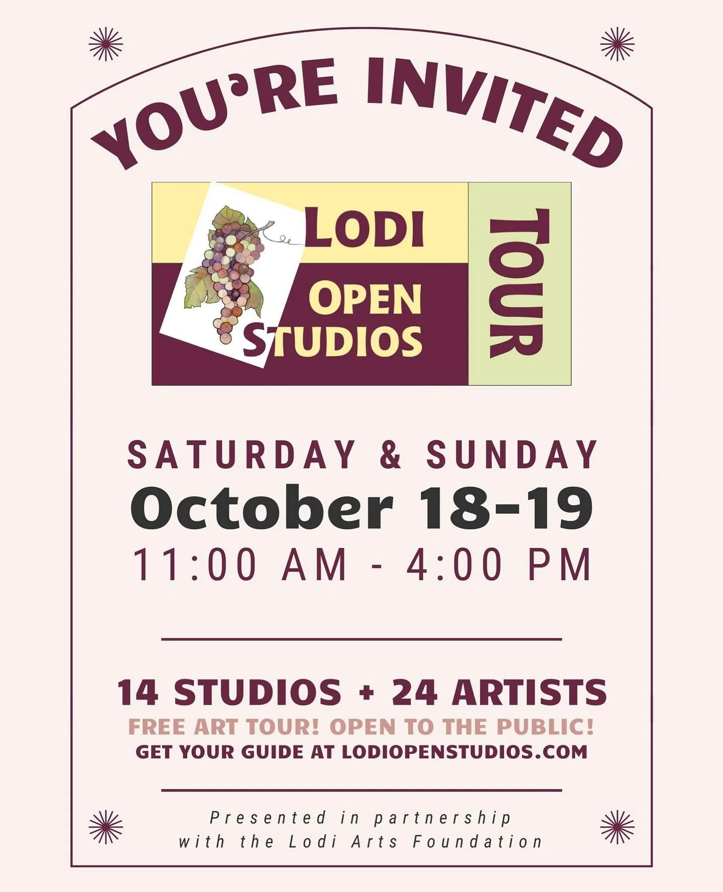 This weekend!!! 🎉 Visit 14 studios around the Lodi area with 24 talented local artists of all styles, mediums, and disciplines. Head to https://lodiopenstudios.com (link in bio) to download the tour map and plan your route!
#LodiCa #LodiEvents #Lod