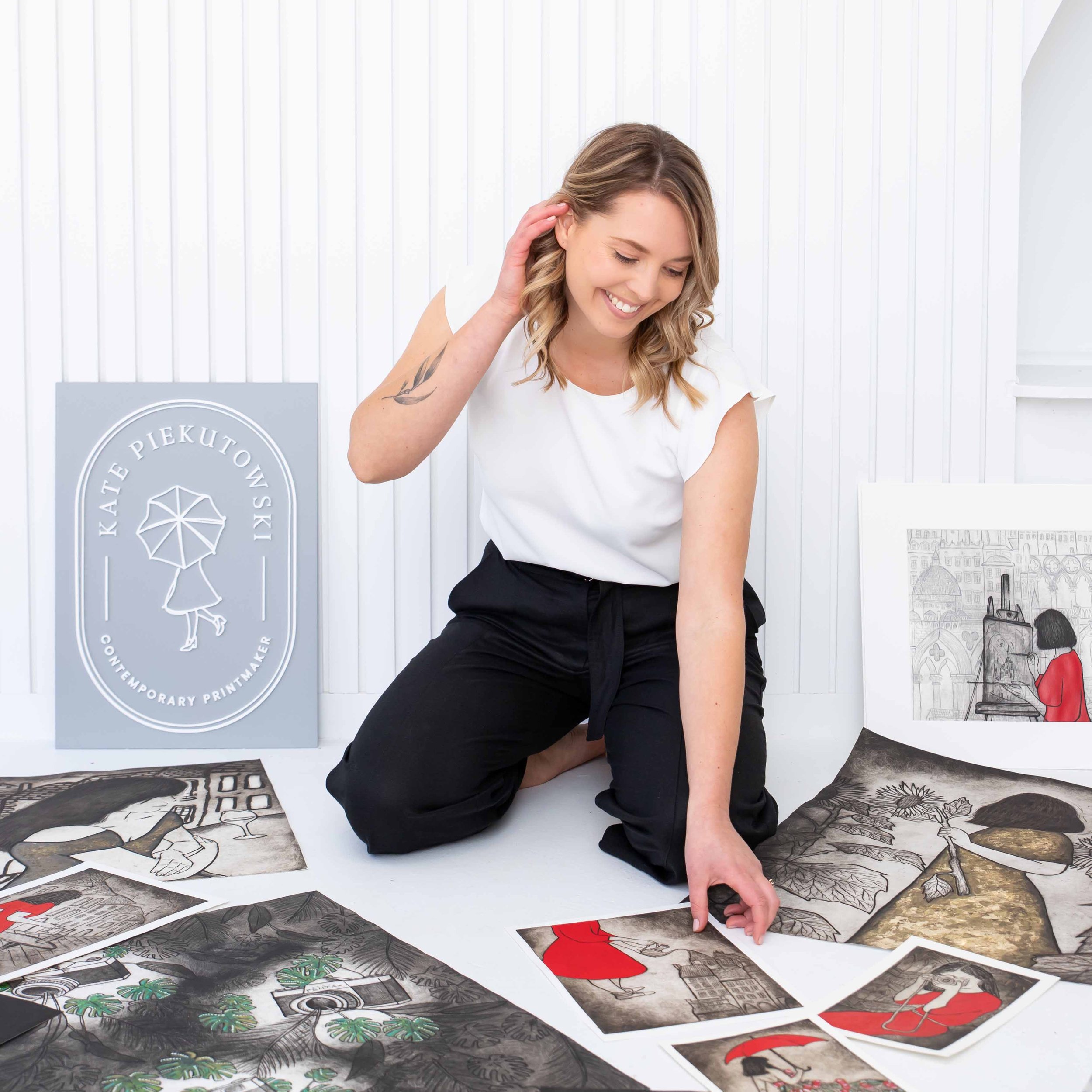 Kate Piekutowski Printmaker with original art.jpg