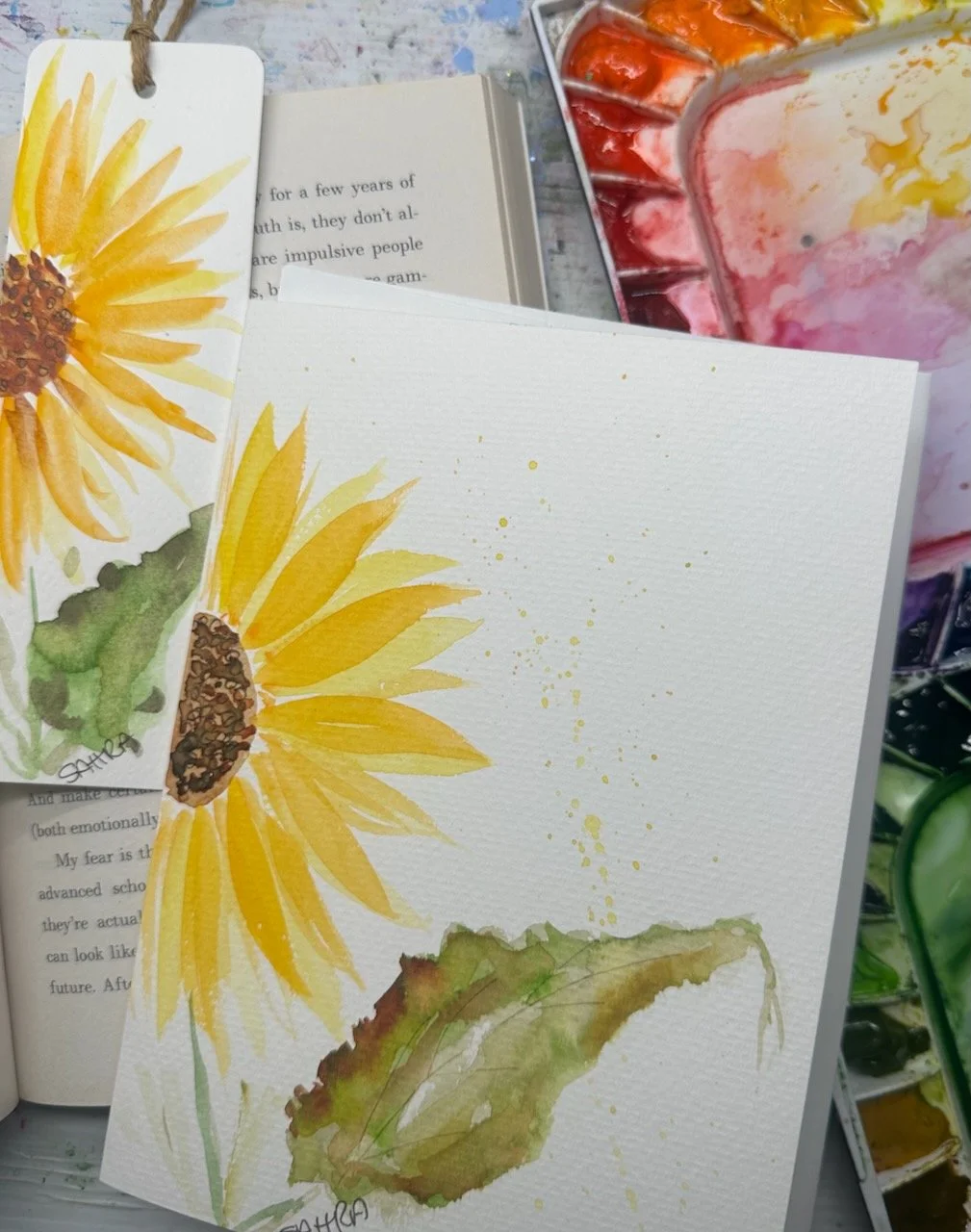 Hand Painted Greeting Card & Bookmark Set