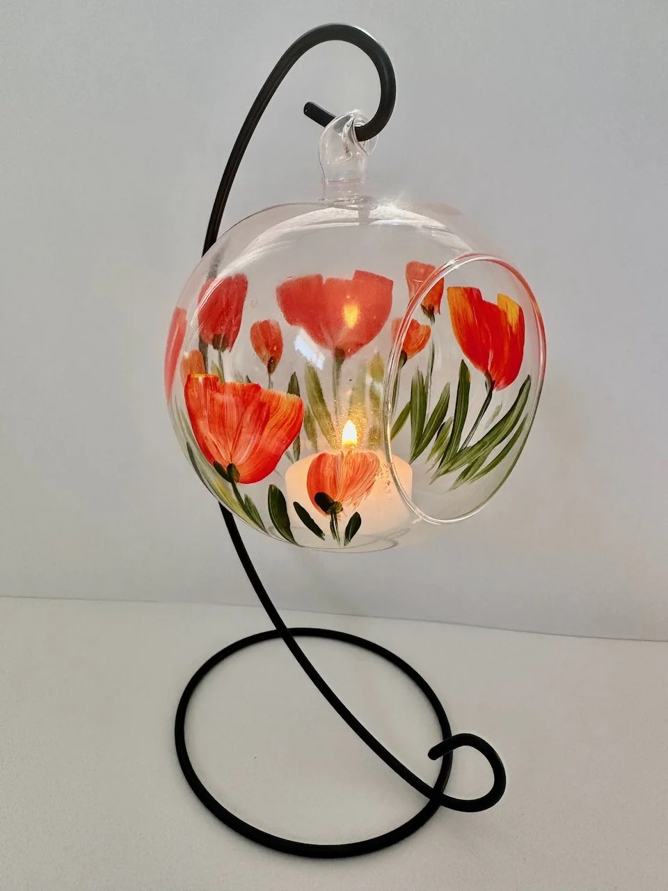 Hand painted glass candle holder. Unique original artwork, tea light  burner, home decor candlelight  Sahra Raward ~ Artist & Creator