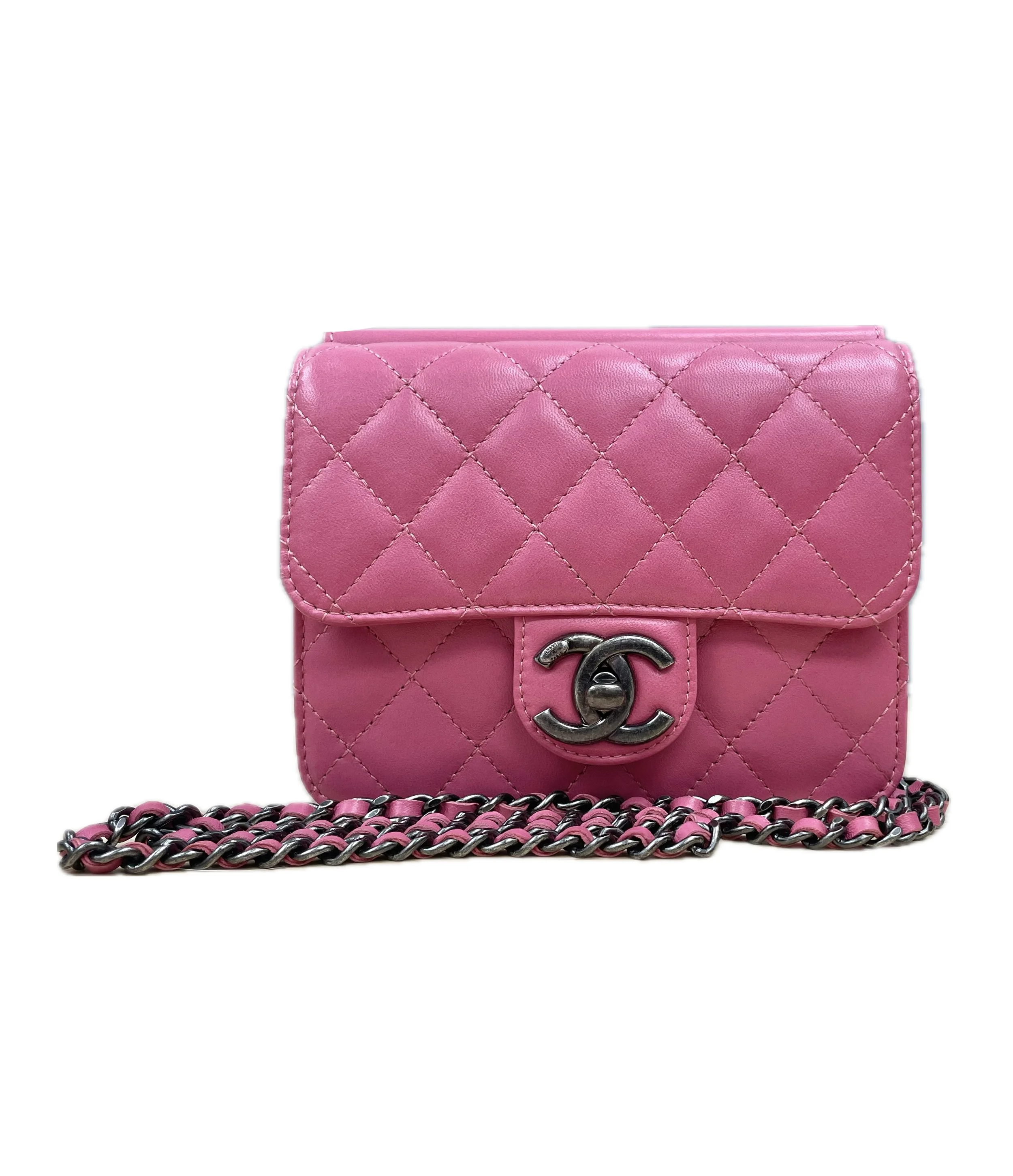 Pink Chanel Square Quilted Single Flap Clutch