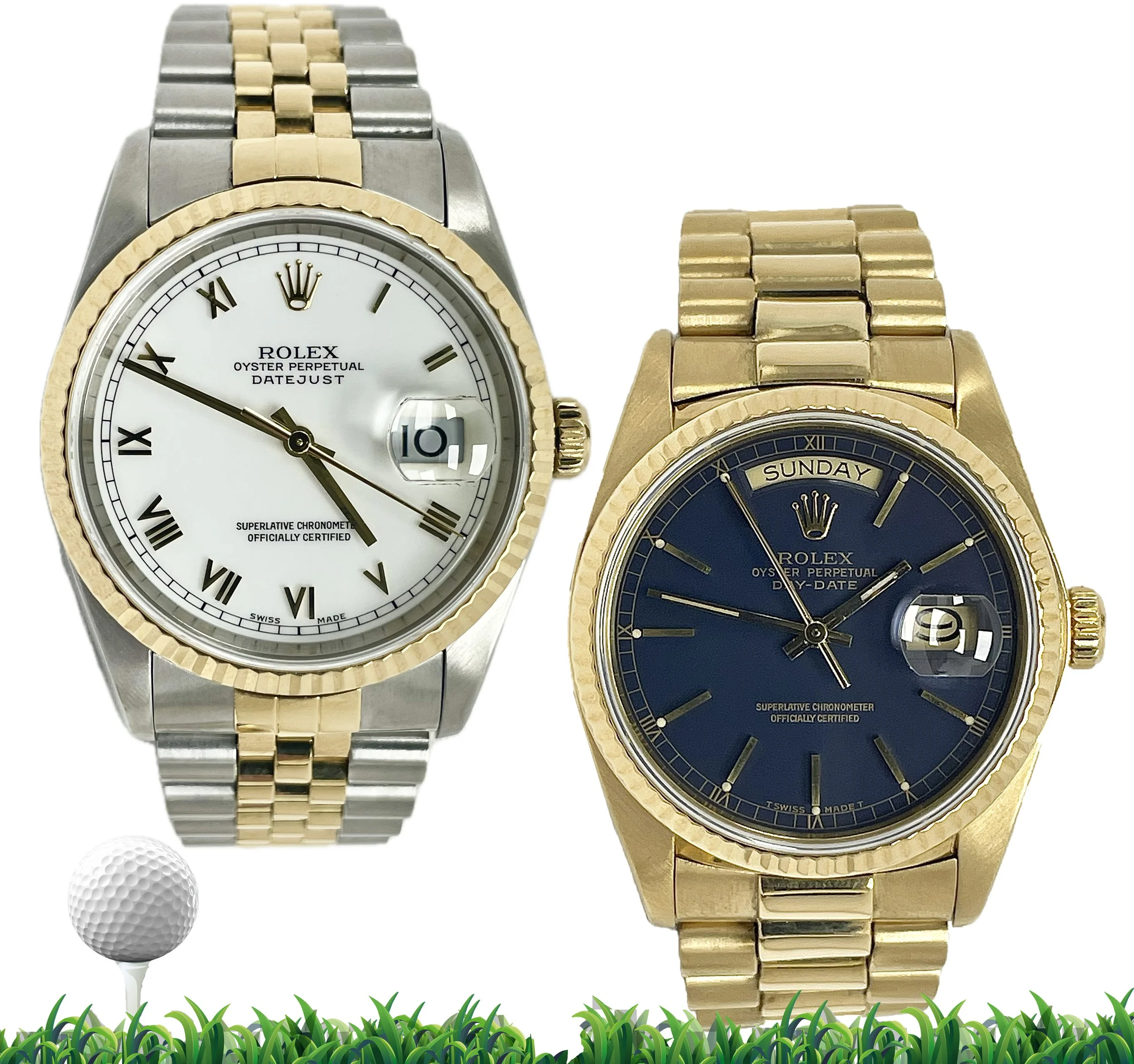 Rolex 16233 Datejust & 18038 Day-Date 36mm Johnny Miller + Karl Tucker Engraved Golf Package
