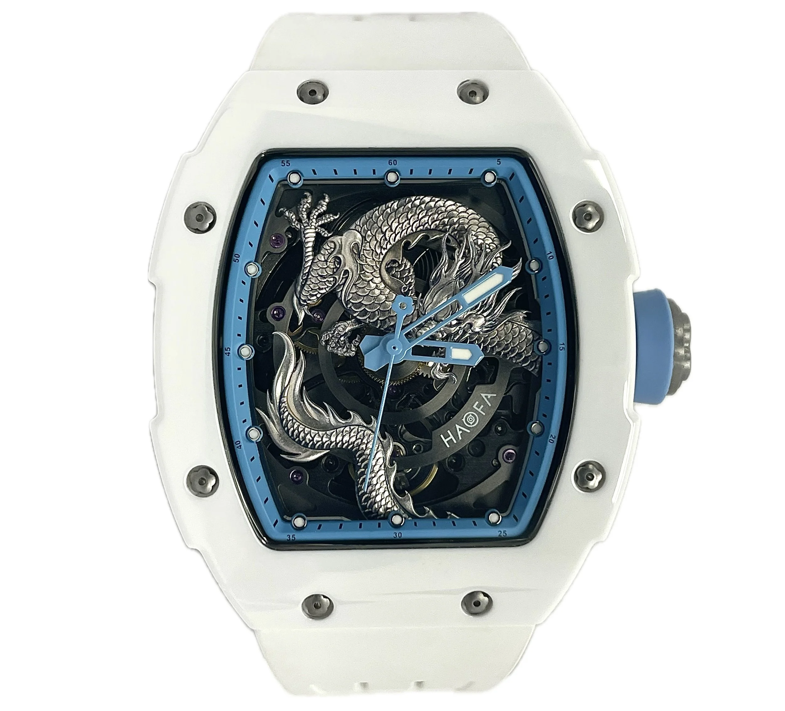 Haofa White Ceramic Dragon Skeleton 43mm