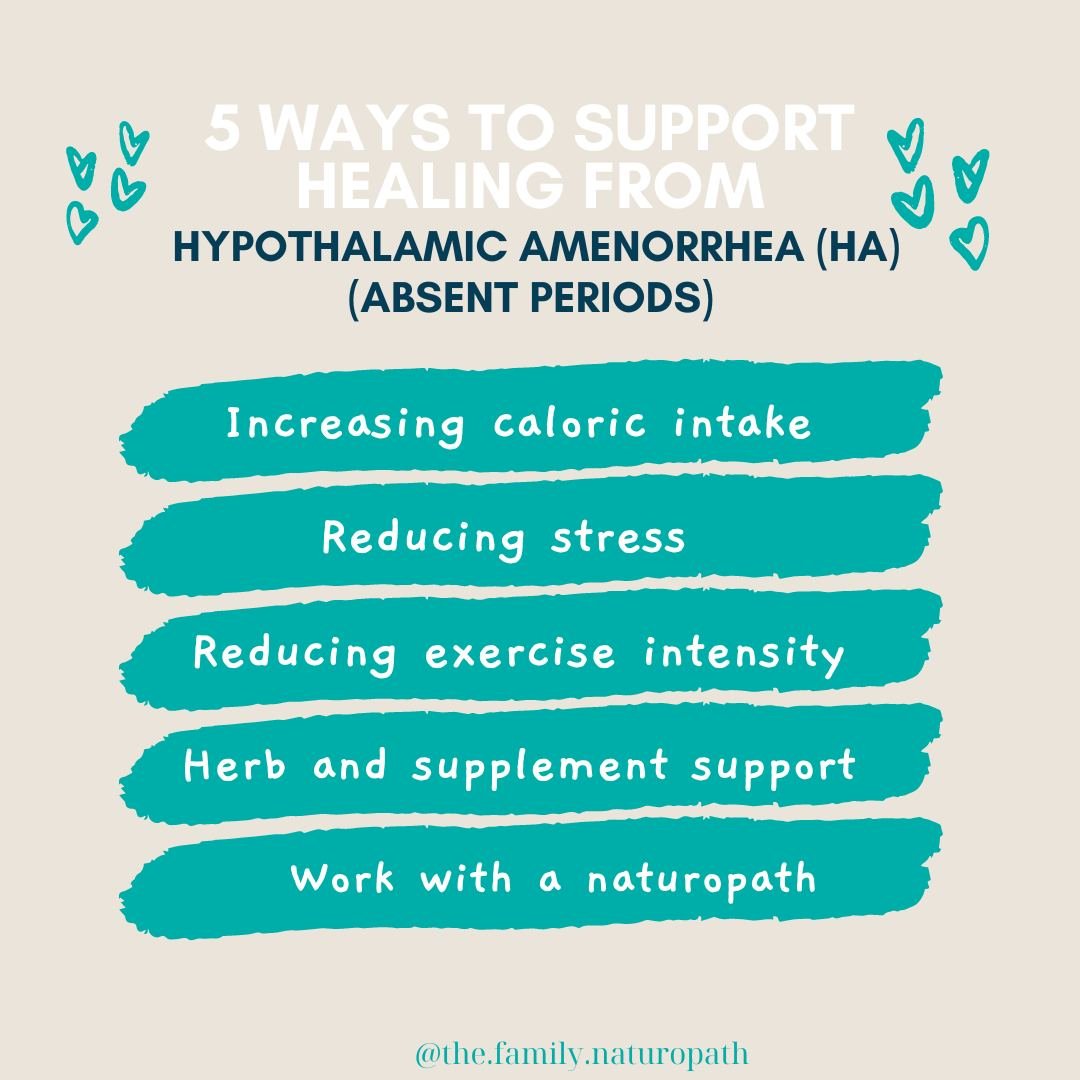 Have your periods gone MIA? 
Hypothalamic Amenorrhea (HA) is when periods stop due to changes in the hypothalamus, a part of the brain that regulates the reproductive system. 

Common causes include:
👉 Low body fat: Which can impact hormone producti