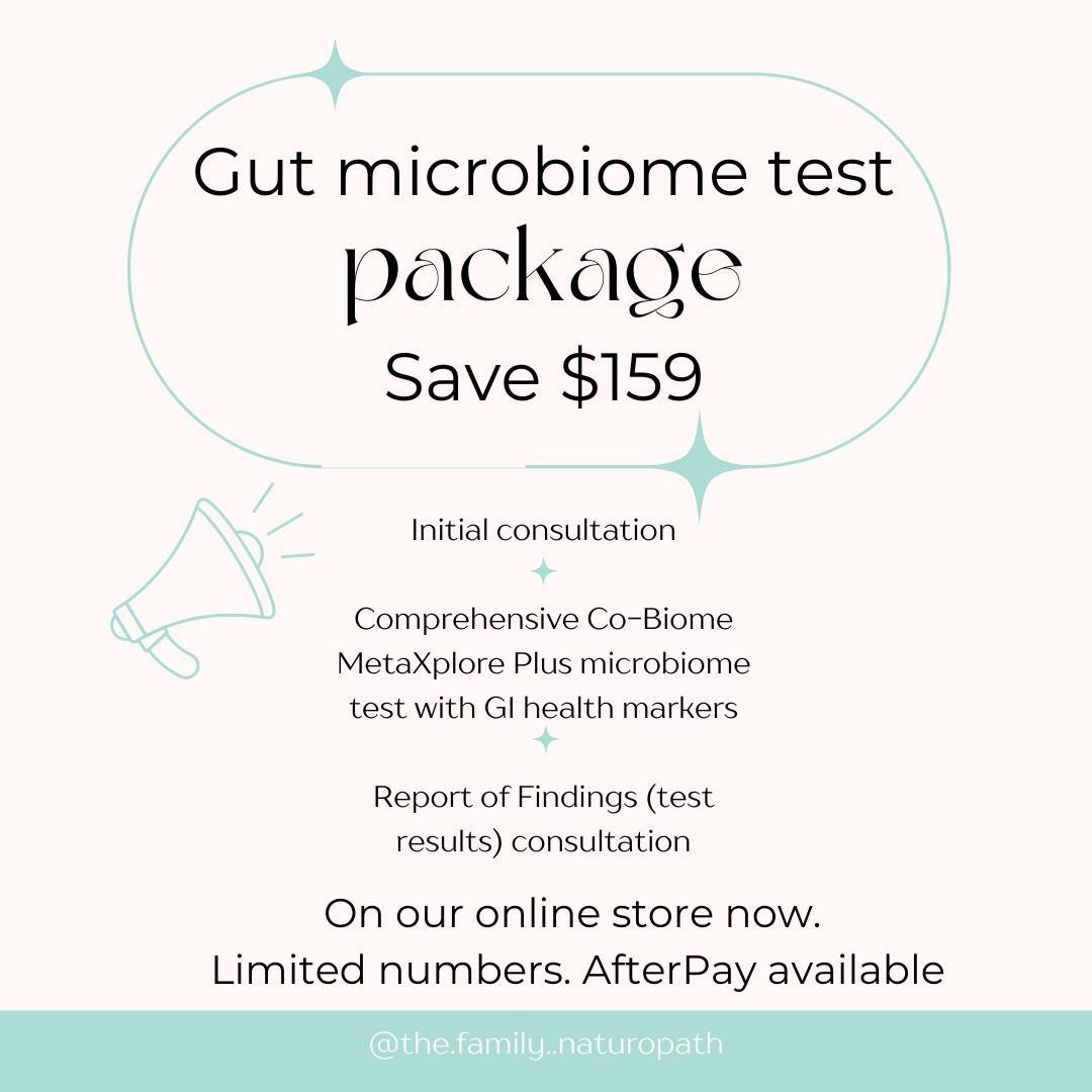 To continue our birthday celebrations, we have an exciting package available for Australian residents for a short time only!

Package includes:-
* 2 consultations 
* MetaXplore Plus microbiome test (stool test).

The MetaXplore test serves as a valua