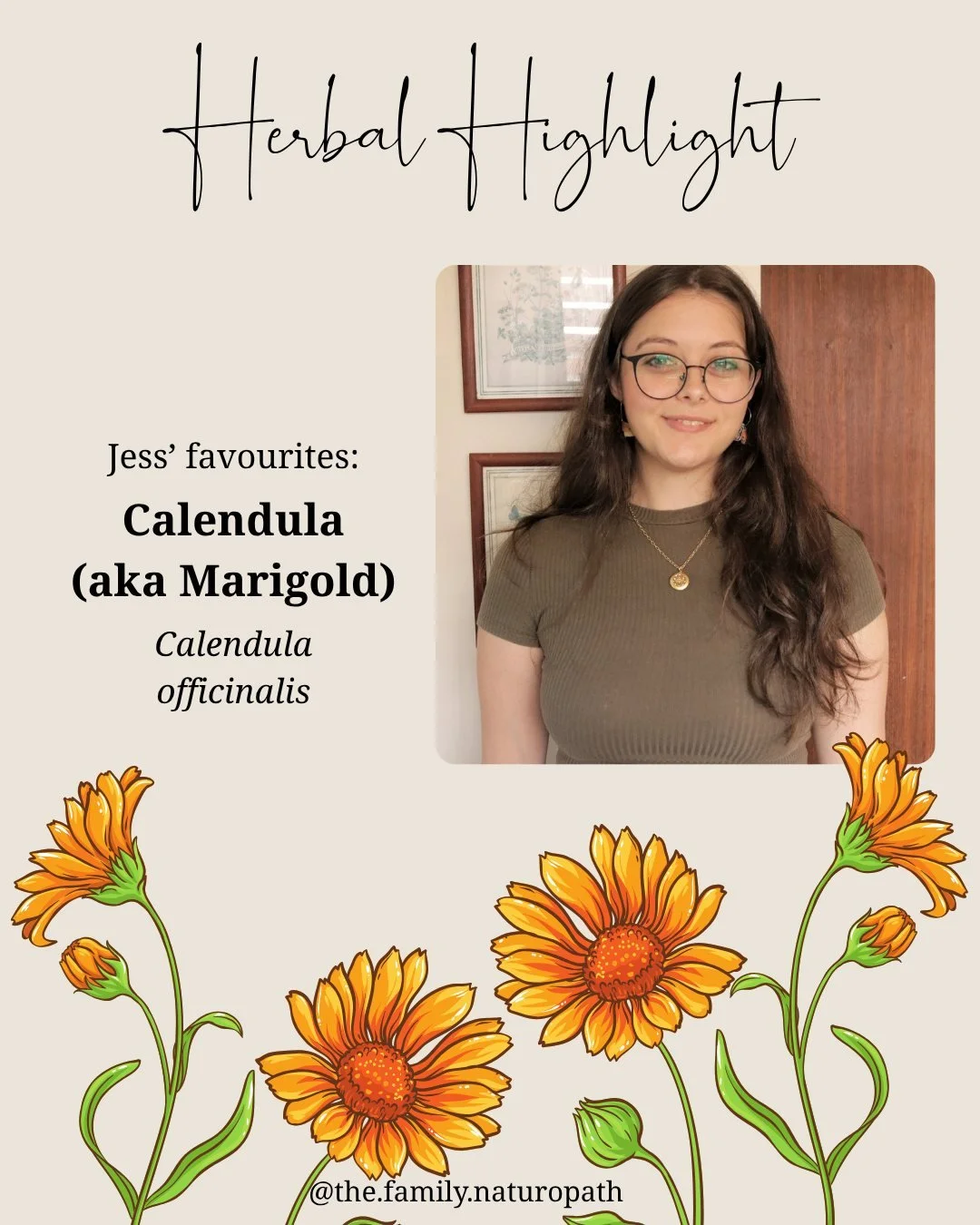 In honour of Herbal Medicine Week 2025, we&rsquo;re highlighting the herbs that inspire our practice and hold a special place in our hearts.

Here are 3 of Jess' favourites 🌱

Calendula 🌼
Calendula, also known as Pot Marigold, is a warming, nourish