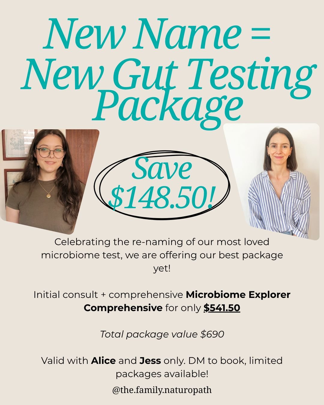 🧬 Introducing the Microbiome Explorer Comprehensive. Our favourite gut microbiome test has a new name! To celebrate the new name (but still the same quality) we are offering our best-value gut testing package yet! Save a massive $148.50!

✨ Previous