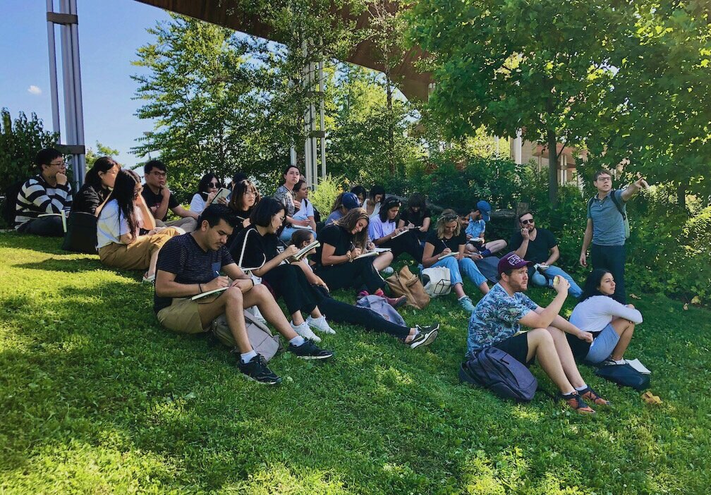 Todd lecturing to a class of landscape architecture students about urban ecology.