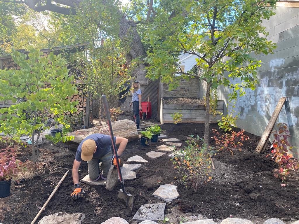 Todd and Jane installing a native garden in downtown Toronto.