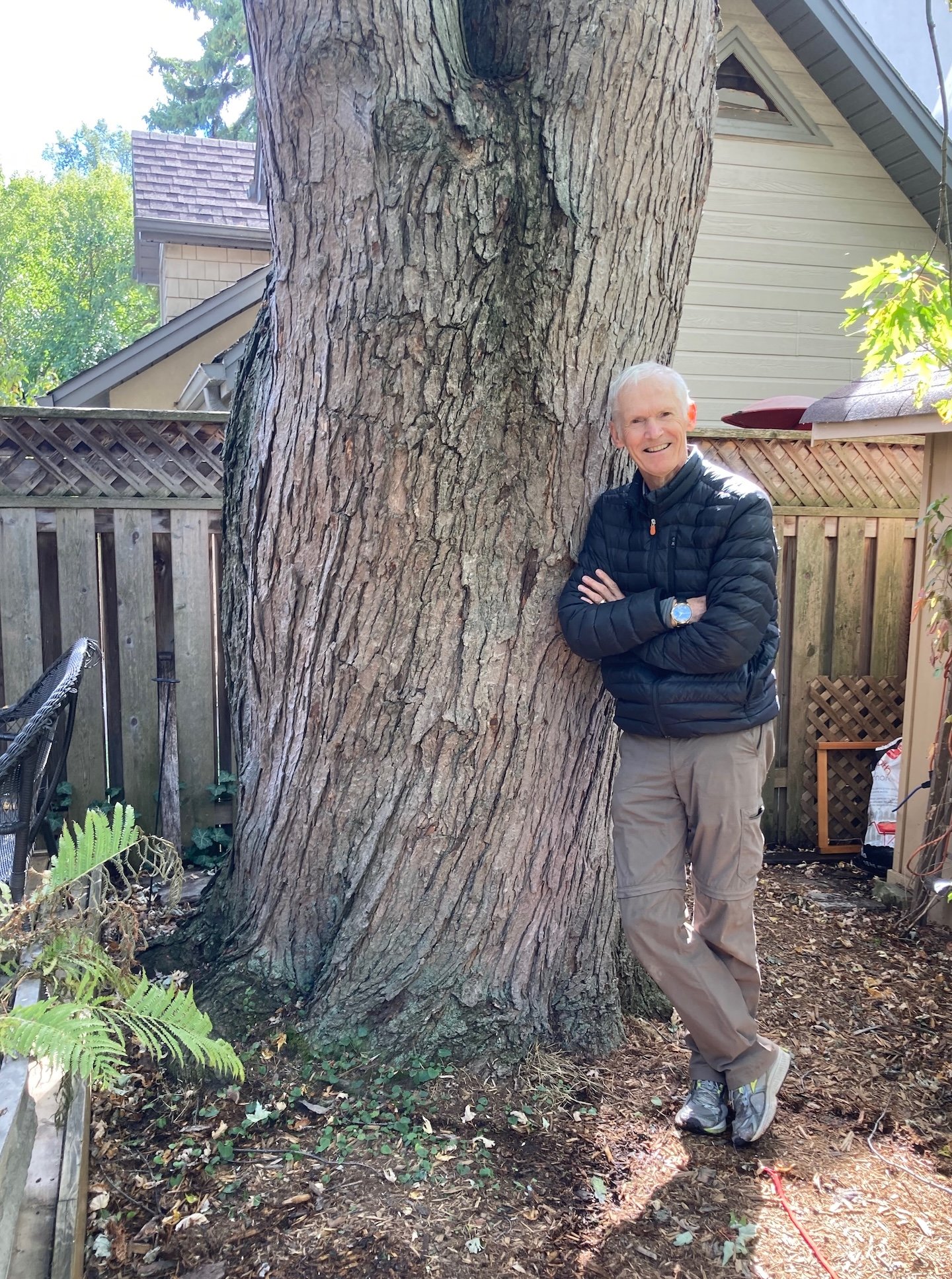 A happy client with his silver maple that Todd has taken care of for 15 years.