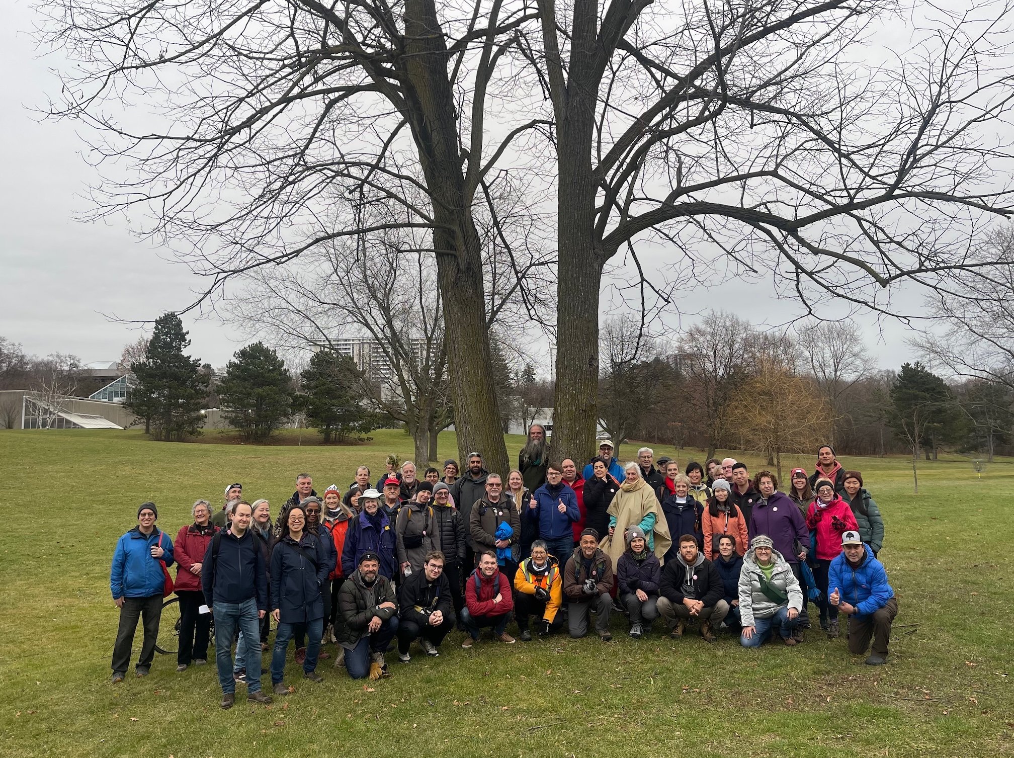 Attendees of a tree and nature walk of the Ontario Science Centre led by Todd.