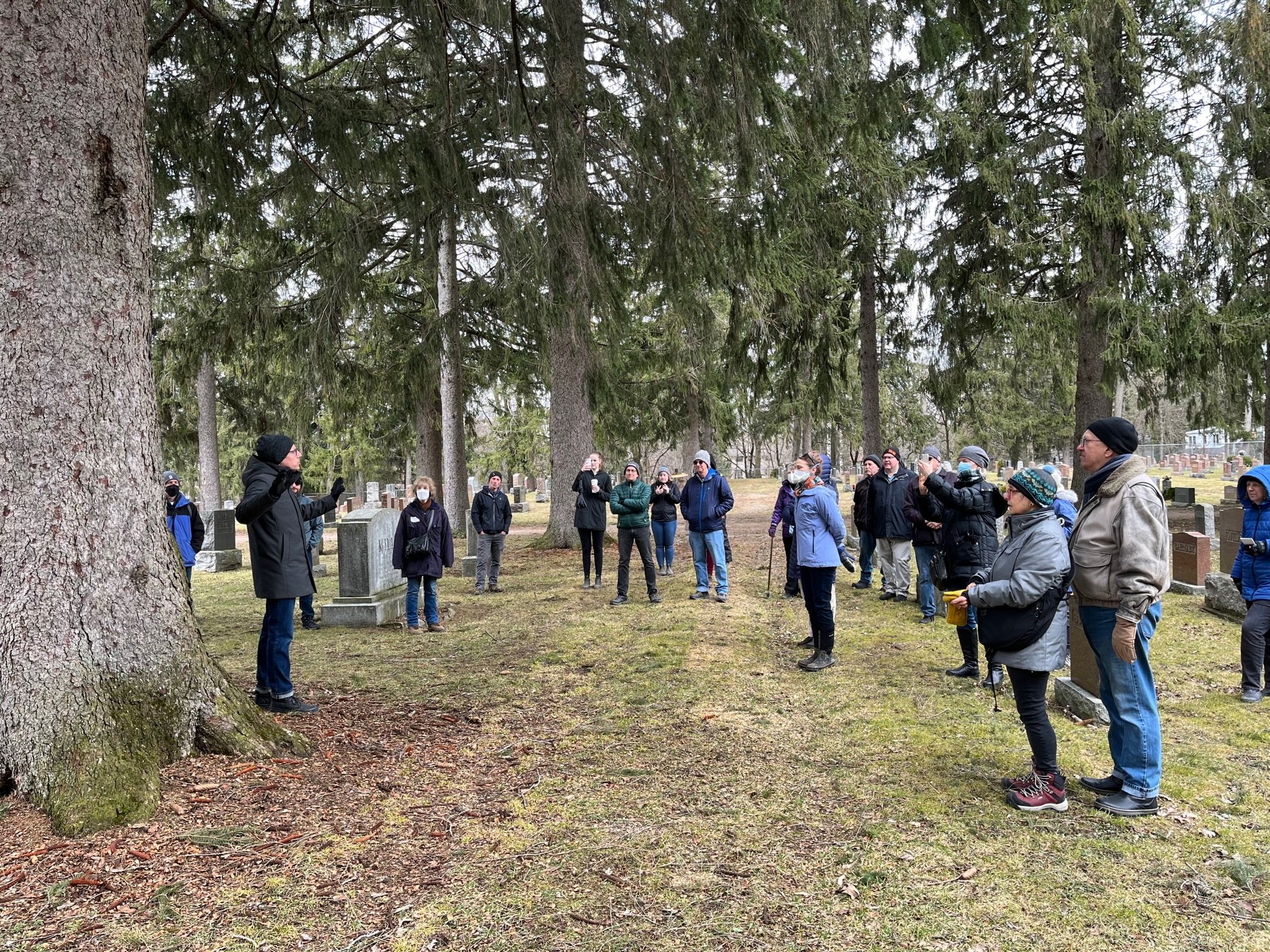 Leading a walk to explore the historic trees of Fergus, Ontario.