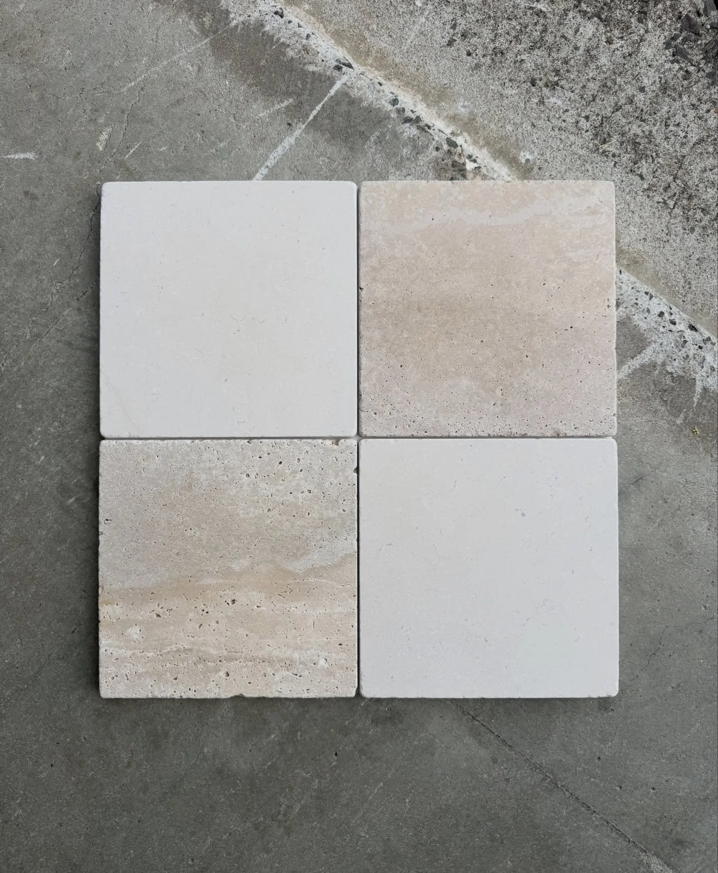 Our Tumbled Creama Limestone and Unfilled Travertine 200x200x10mm 🤍🤎

ST2V1312/TM - Creama Limestone 
ST2V1062/TM - Travertine