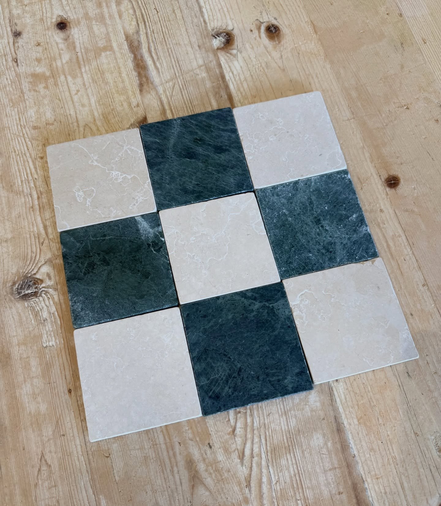 Tumbled Checkerboard Stone | Jade Green and Creama 

ST2V8501/TM - Jade Green 
ST2V1311/TM - Creama