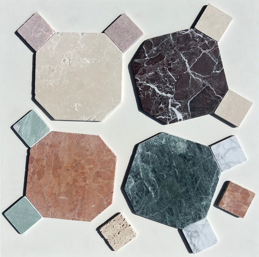 Mix and match with our tumbled natural stone Octagon &amp; Dots