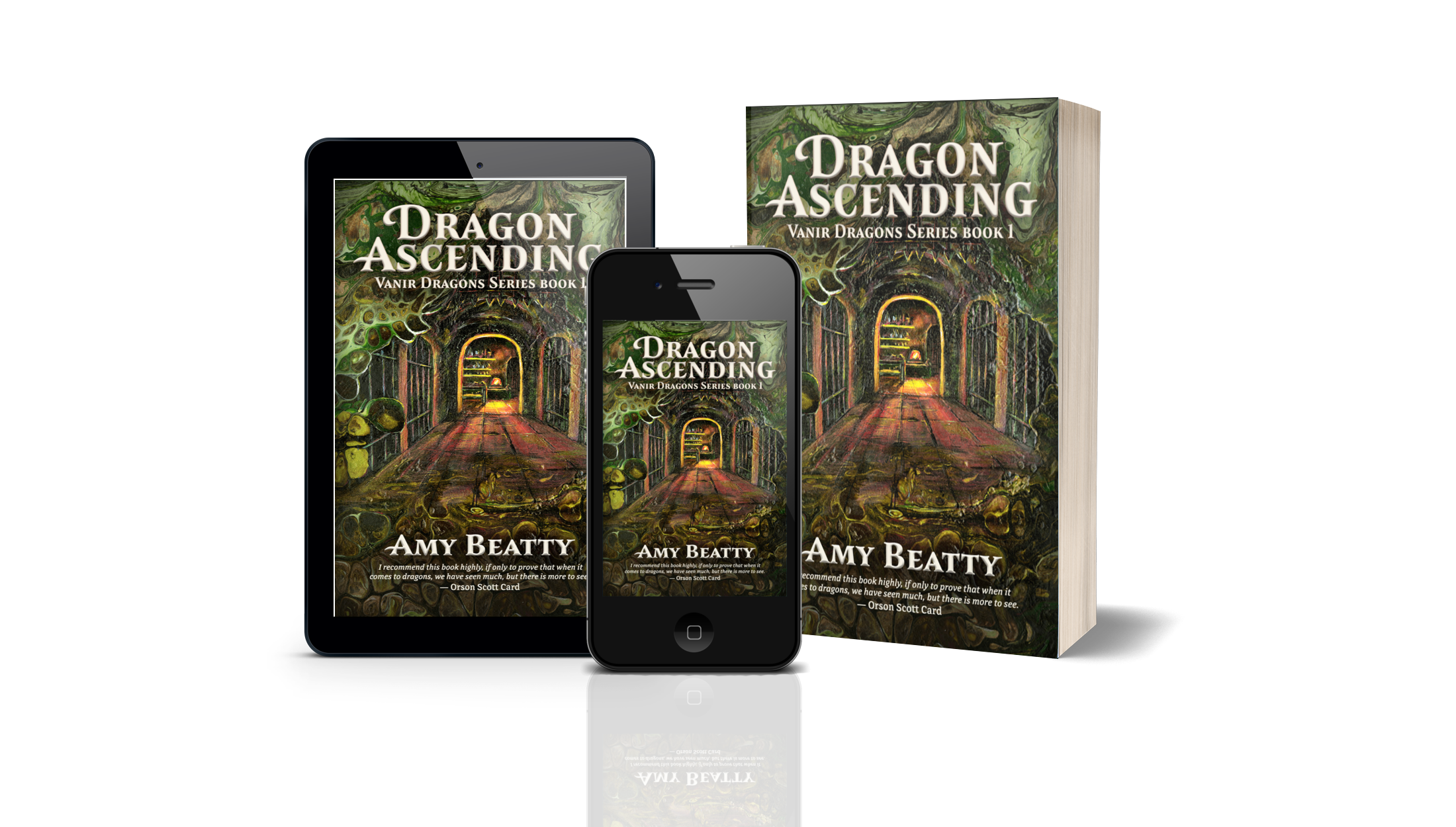 Mockup image of Dragon Ascending in paperback and digital editions.
