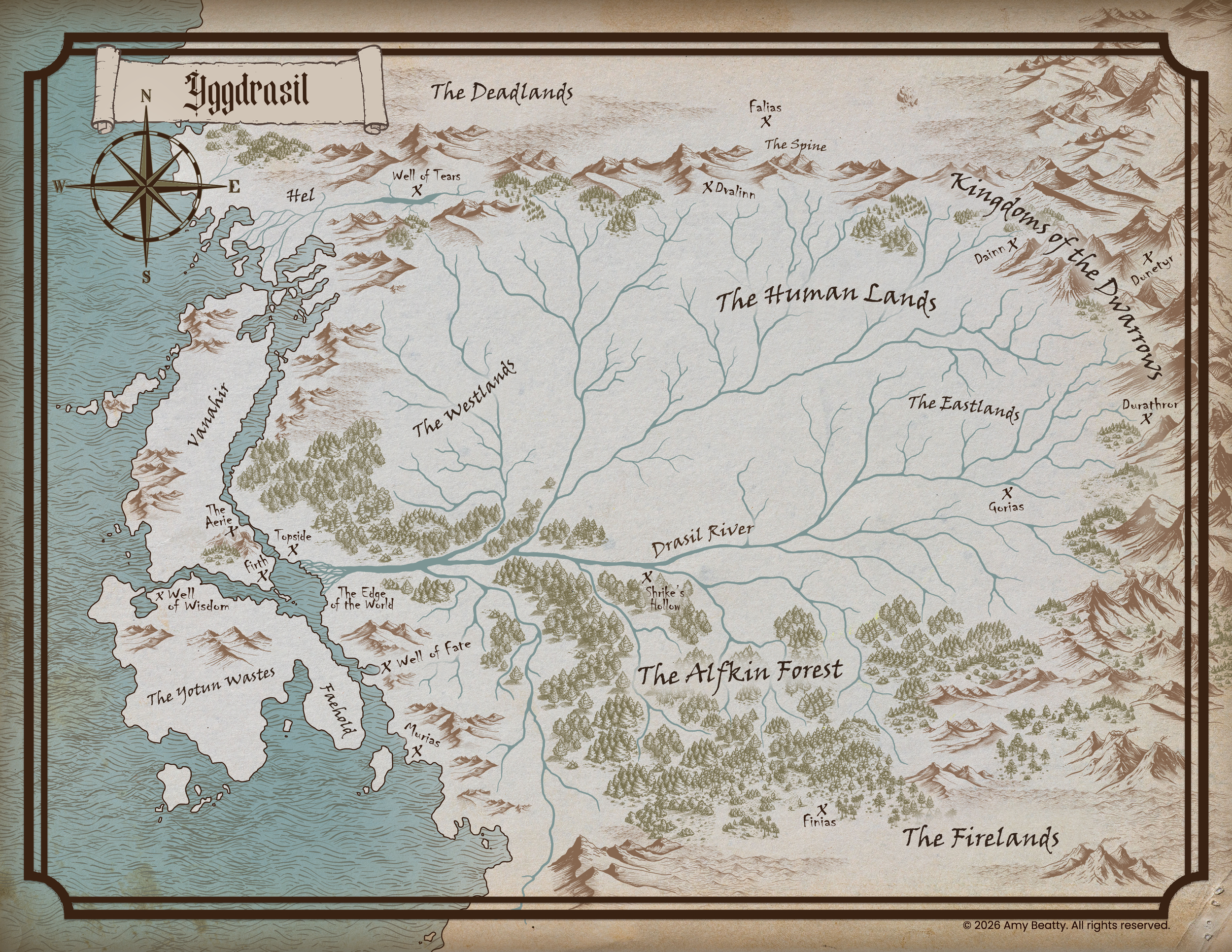 Story world map titled Yggdrasil