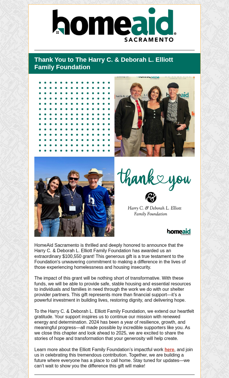 Thank You to The Harry C. &amp; Deborah L. Elliott Family Foundation