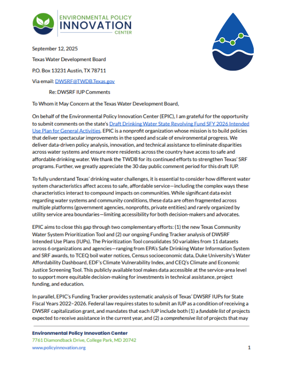 Texas SFY26 Public Comments: Drinking Water State Revolving Fund General Activities Intended Use Plan