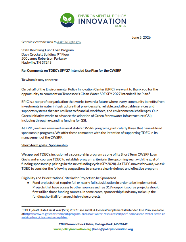 Tennessee SFY27 Public Comments: Clean Water State Revolving Fund Intended Use Plan