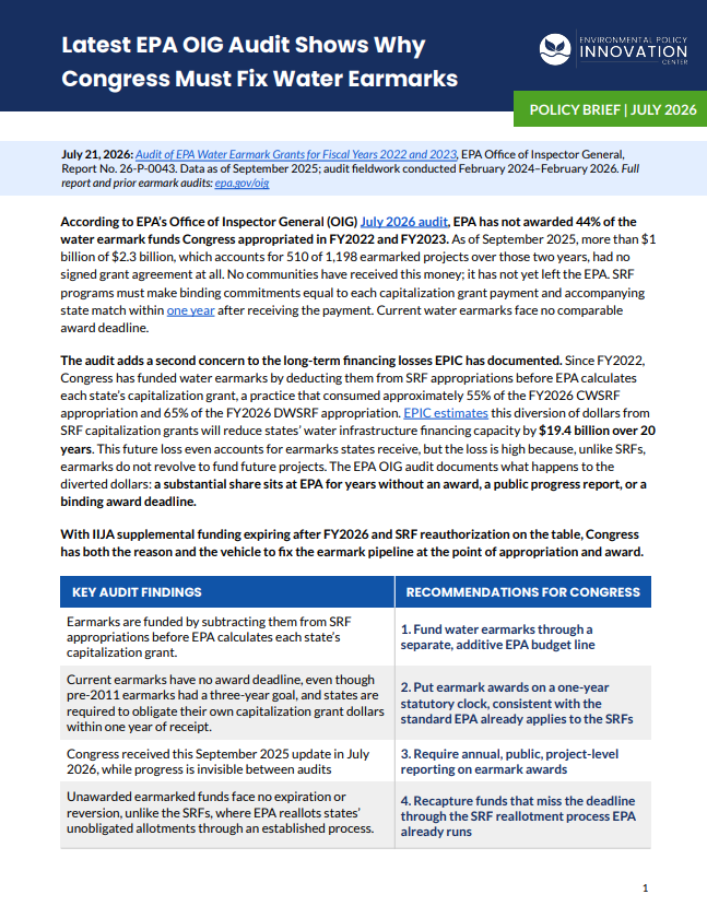 July 2026 EPA OIG Audit Confirms Water Earmark Award Delays: Recommendations for Congress