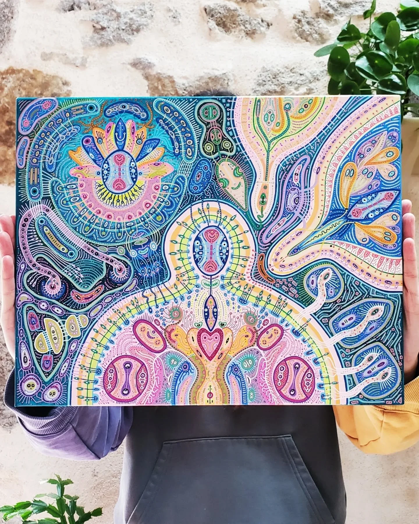 S&eacute;rie Microcosme - peinture et feutres acryliques sur toile, 41x33 cm.
#abstractart #surrealart #visionaryart