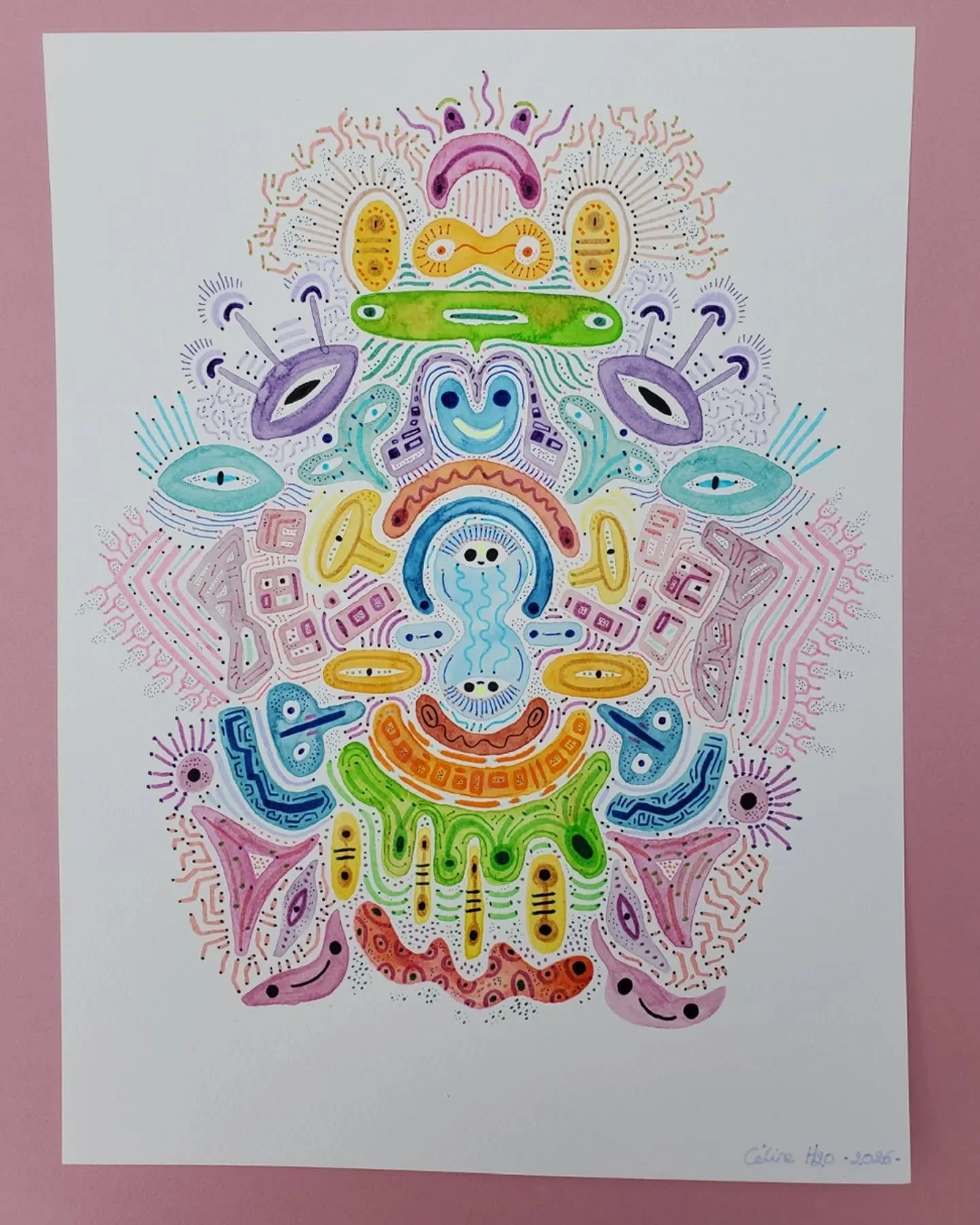 Kaleidoscope 4: Contraction. Expansion. Transmutation. Dissolution.
Aquarelle et feutres sur papier 300g, 24x32 cm.