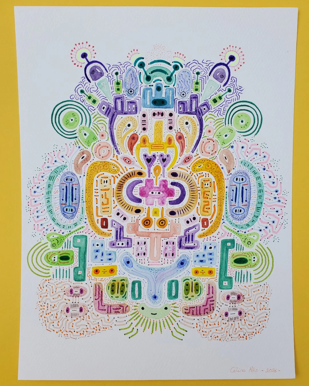 Kaleidoscope 5.
Aquarelle et feutres sur papier 300g, 24x32 cm.