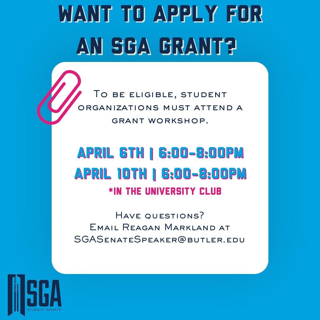 To make the SGA grant process easier, we will be offering grant application workshops over the next few weeks. Check out the info above!