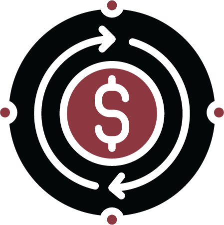 Icon of a dollar sign inside a circle with arrows indicating circular movement around it.